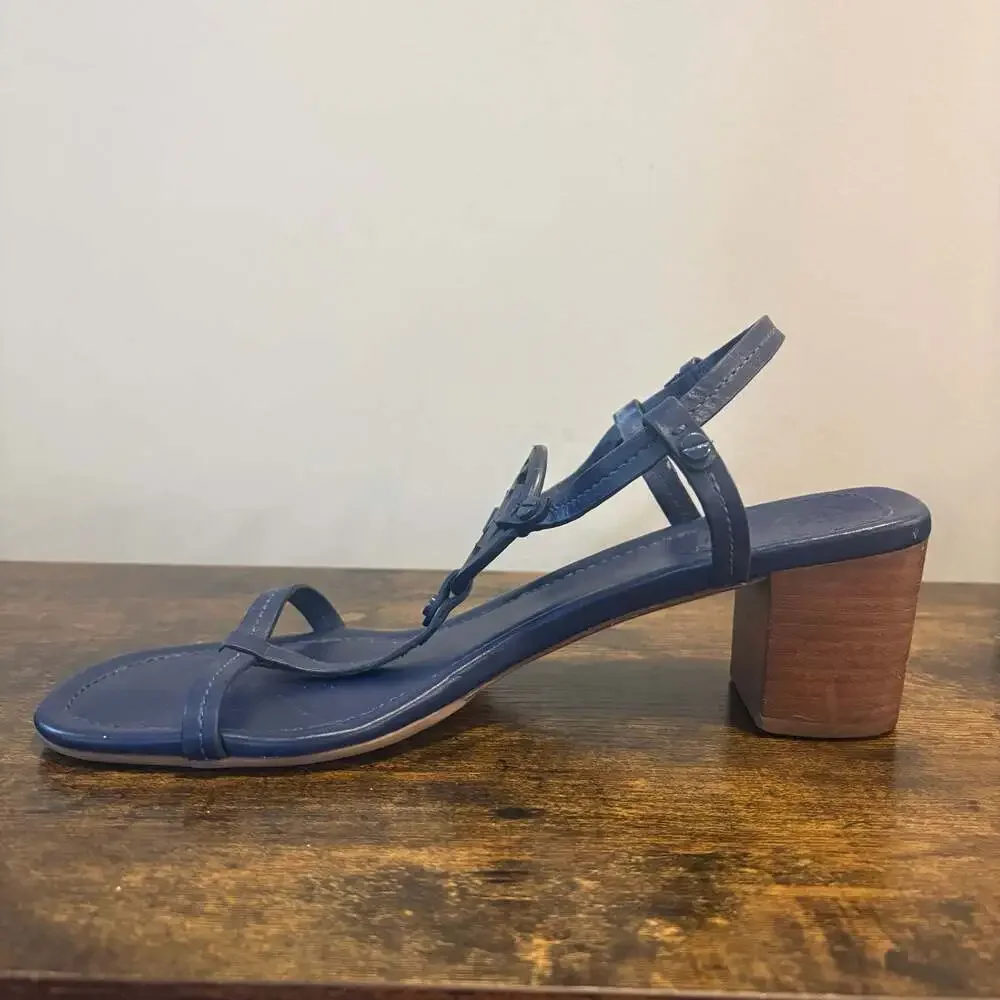 Tory Burch Miller Navy Leather Block Heel Sandals Size 10M